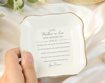 Personalized Mother-in-Law Gift for Mother of the Groom Wedding Ring Dish, Ceramic Trinket Tray, Mom Gift from Bride, Custom Ring Dish