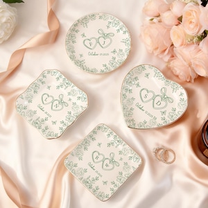 Personalized Locked Ring Dish, Wedding Gift for Couple, Toile De Jouy Jewelry Dish, Sentimental Gift for Bride, Anniversary Engagement Gift
