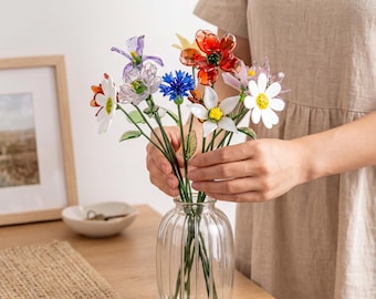 Hand Blown Glass Birth Flower Bouquet, Personalized Keepsake, Spring Home Decor