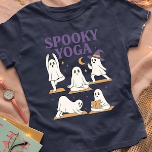 Spooky Yoga Shirt | Funny Halloween Ghost Yoga Unisex Heavy Cotton Tee | Cute Halloween Graphic Tee | Yoga Lover Fall Outfit