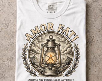 Amor Fati Shirt, Stoic Philosophy T-Shirt, Vintage Lantern Graphic Tee, Stoicism Gift, Personal Growth Shirt