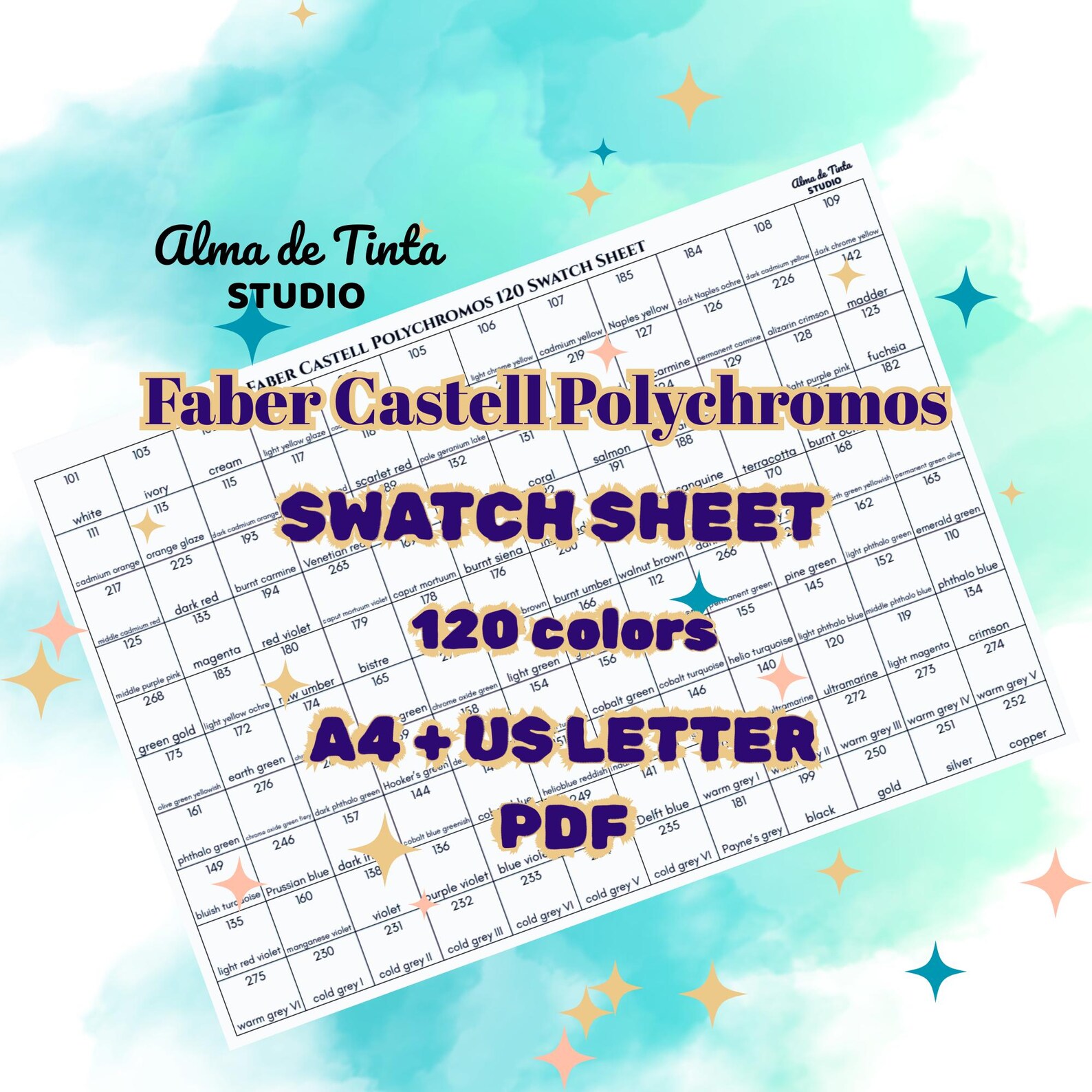 Omnova Color Chart Pdf Faber Castell Polychromos Swatch Sheet: 120 Colors Chart (PDF) - Etsy