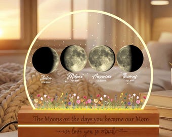 Personalized Moon Phase Light for Mom,Custom Moon Night Light,The Day You Became Our Mom Gift, Mother’s Day Keepsake,Mom Gifts,Birthday Gift