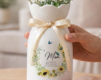 Jarrón de flores personalizado para mamá, jarrón de cerámica con nombre personalizado, regalo para mamá o abuela, regalo del Día de la Madre, decoración floral, jarrón personalizado para mamá.
