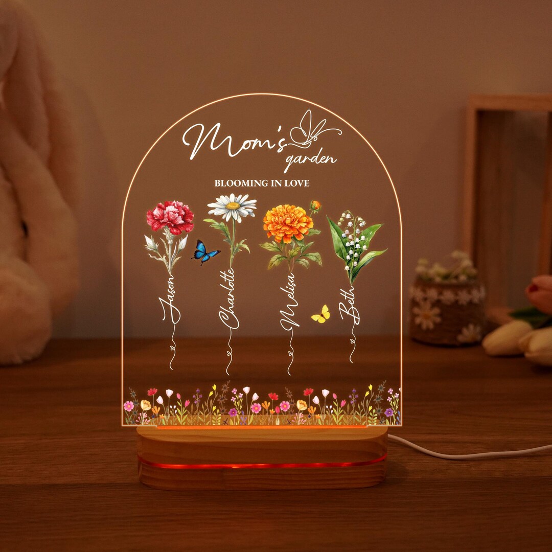 Bionic Mother's Day Personalized Mothers Day Birth Flower Night Light,mom Grandma Garden ...
