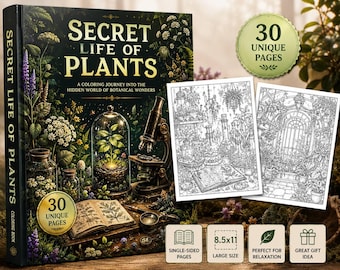 ファンタジー植物ぬりえ：植物の秘密の生活（デジタルダウンロード版PDF）
