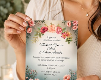 Editable Floral Wedding Invitation Template | Instant Download | Canva Wedding Invite | Printable Wedding Invitation | Romantic