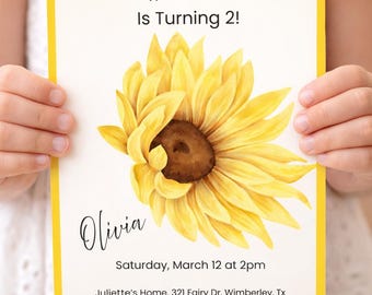 Sunflower Birthday Party Invitation Editable Template / Canva