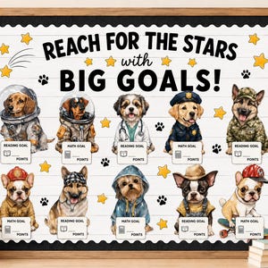 Career Dogs for Bulletin Board | Reading Goals | Math Goals | Classroom Decor | Printable | Dog Classroom Theme | Digital Download