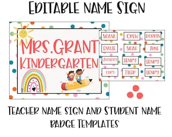 Editable Teacher Name Sign & Student Name Badges | Canva Classroom Decor (Digital Download)