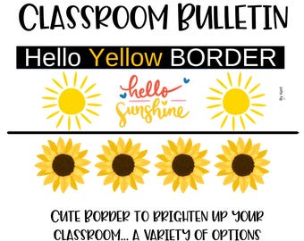 Yellow Bulletin Board Borders | Lemon, Daisy, Gnome, Sunshine Classroom Decor (Digital Download)