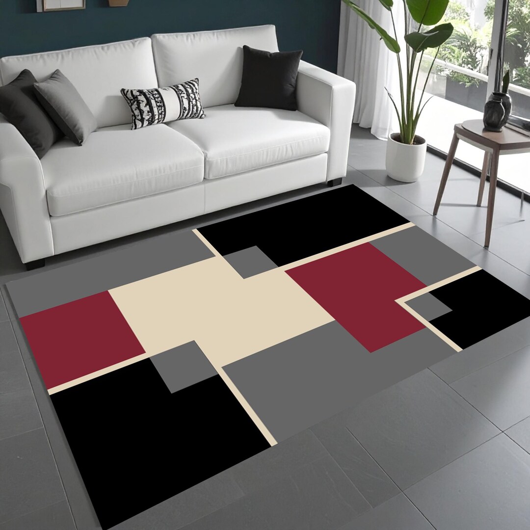 Geometric Print Rug: Minimalist Polygon Art, Soft Polyester Blend - Etsy