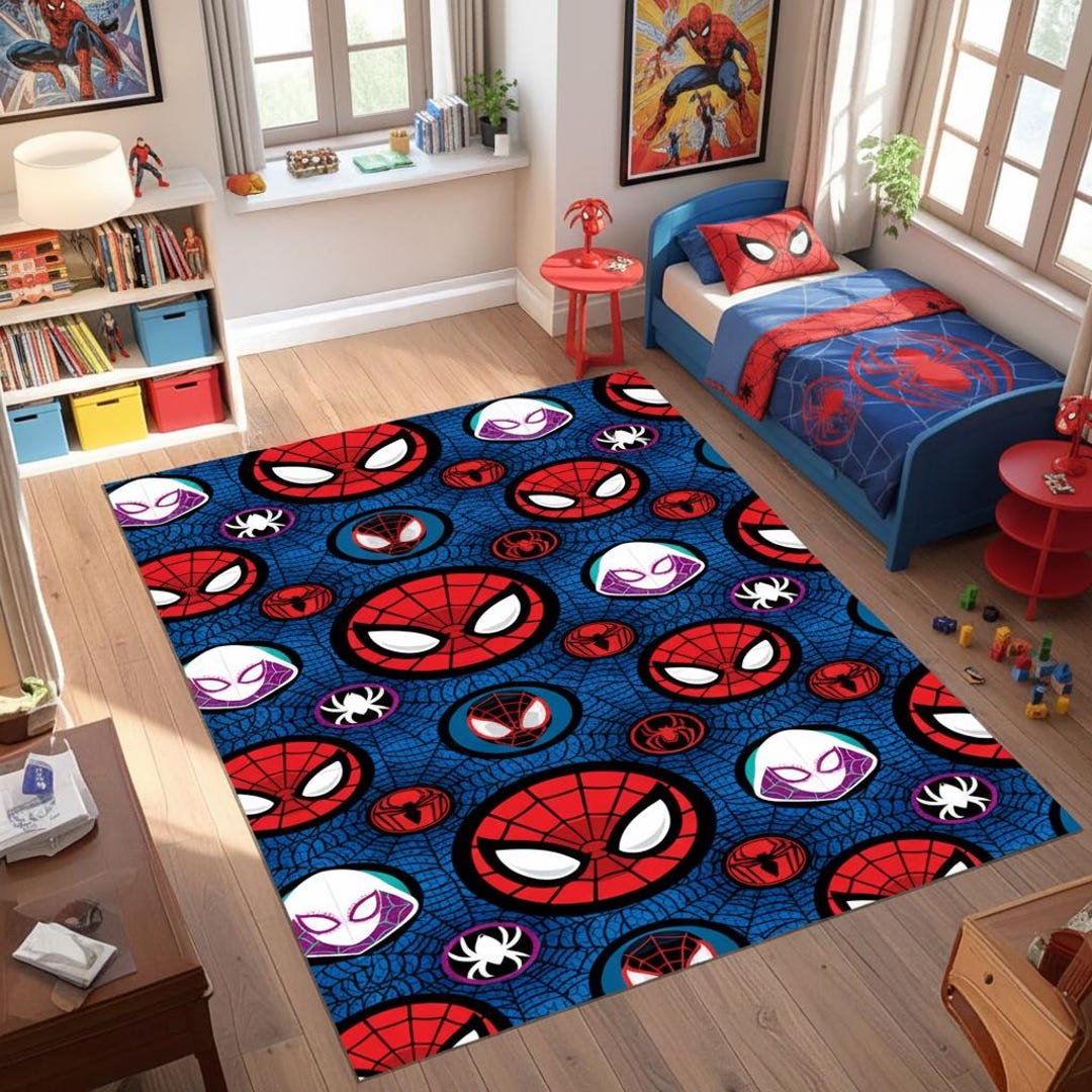 Spidey and Friends Spider Web Rug: Kids Room Decor, Super Hero Carpet ...