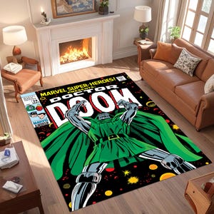 Doctor Doom, Comic Books Rug, Comics Carpet, Hype Beast Comic Cover, Print Area Rug