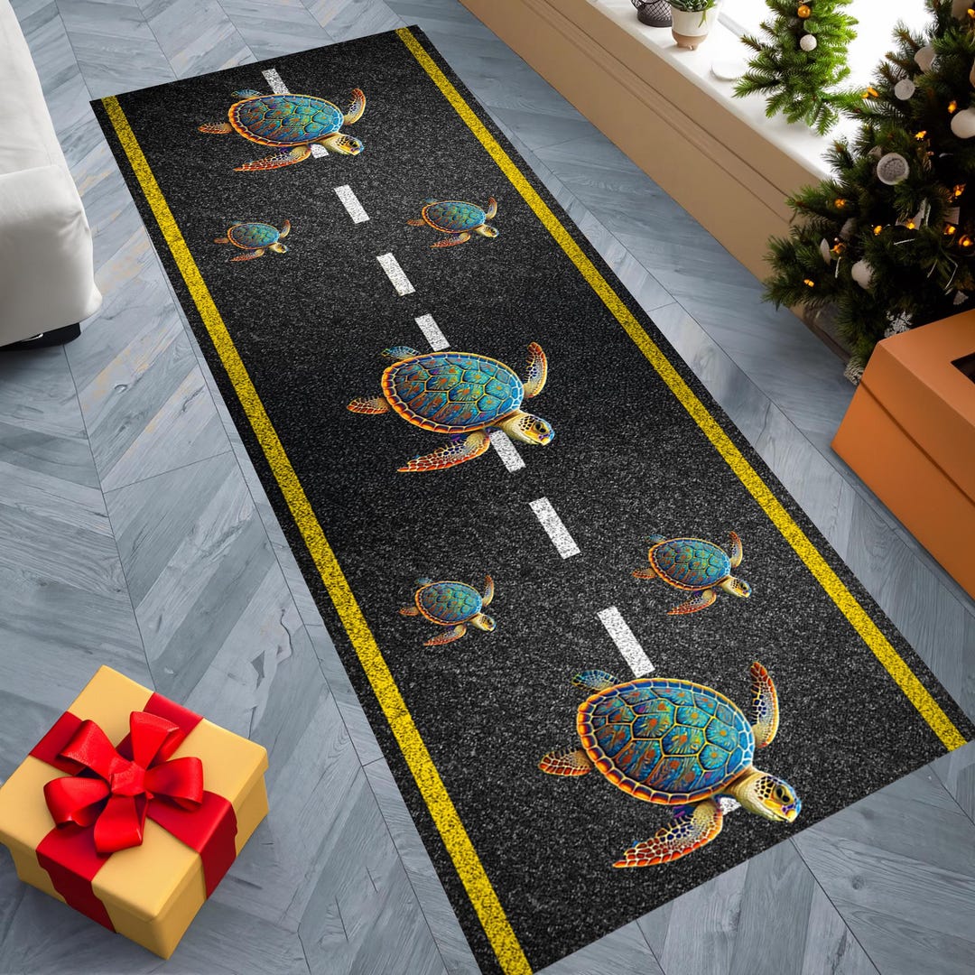 Turtle Rug Runner Turtles on the Street, Caretta Runner Rug, Animal Print Carpet ...