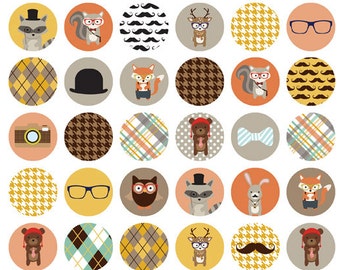 Imágenes de tapas de botellas hipster, imágenes de tapas de botellas, círculos de una pulgada, hoja de collage digital libre de regalías- Descarga instantánea