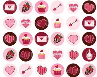 Valentine bottle cap images, bottlecap images, one inch circles, Valentine 2 - digital collage sheet-- Instant Download