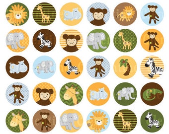 Imágenes de tapas de botellas de la selva, imágenes de tapas de botellas, círculos de una pulgada, hoja de collage digital libre de regalías- Descarga instantánea