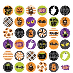 Imágenes de tapa de botella de Halloween, imágenes de chapas, círculos de 1 pulgada - libre de regalías, collage digital hoja instantánea descargar