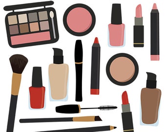 Puede incluir: Una colección de artículos de maquillaje que incluye paletas de sombras de ojos, lápiz labial, rubor, base de maquillaje, esmalte de uñas, delineador de ojos, máscara de pestañas y pinceles. Los artículos están dispuestos en un diseño colorido y caprichoso.