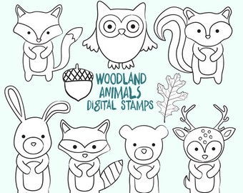 Woodland animals digital stamps, woodland clipart - Instant Download