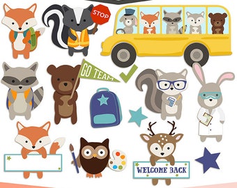 Woodland back to school clip art, woodland clipart,  woodland animals clip art- Instant Download