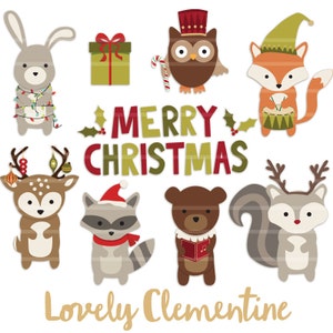 Woodland Christmas clip art images, woodland clipart,  woodland animals clip art- Instant Download