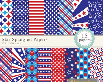 Independence Day paper pack 12x12, 4th of july digital paper,  patriotic digital papers - Instant Download