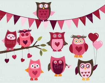 Valentine clip art images, owl clip art,  commercial use clip art- Instant Download