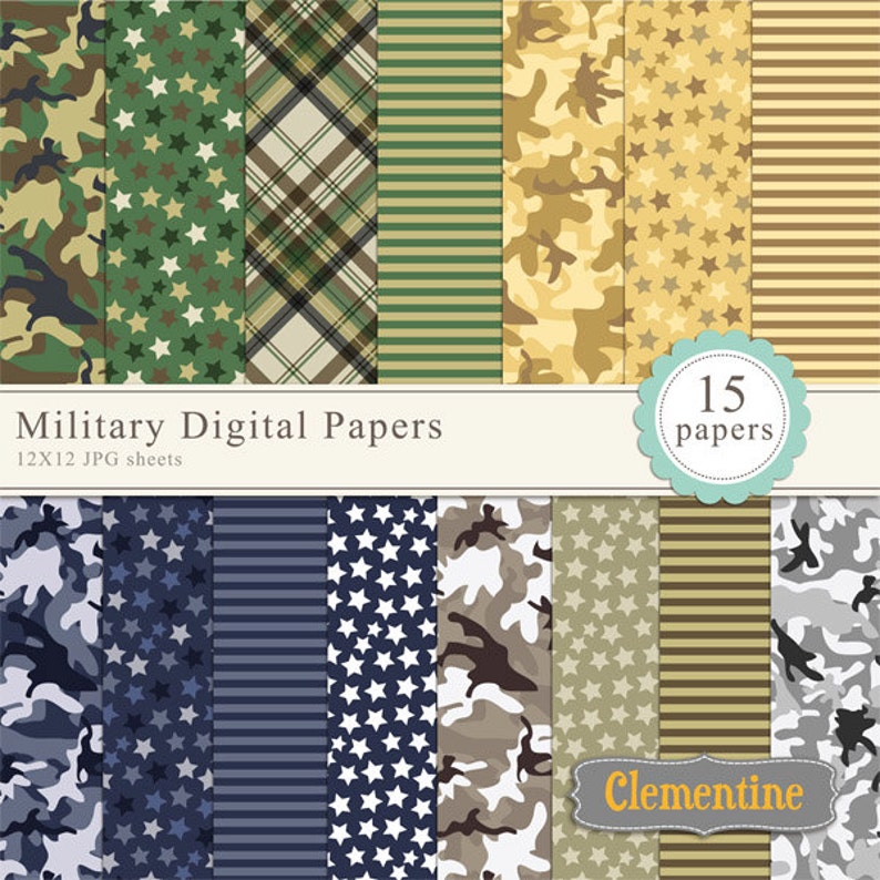 Military scrapbook paper 12x12, camouflage digital scrapbooking paper, royalty free Instant Download image 1