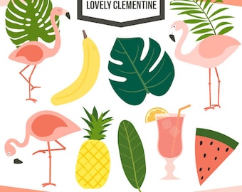Tropical clip art,  flamingo clipart,  tropical vectors - commercial use Instant Download