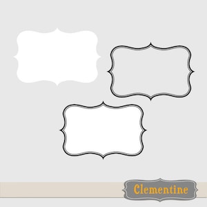 Puede incluir: Tres marcos decorativos en blanco y negro con borde festoneado. Los marcos est&aacute;n sobre un fondo gris claro. La palabra "Clementine" est&aacute; escrita en naranja sobre un rect&aacute;ngulo marr&oacute;n en la parte inferior de la imagen.