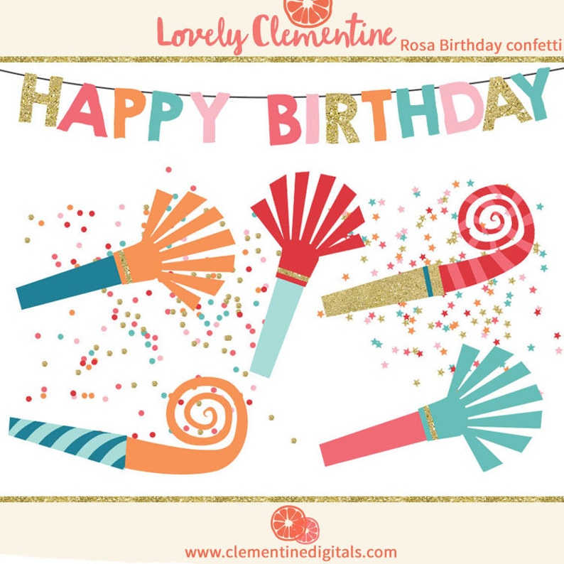 Rosa birthday clip art images, confetti clip art, party clip art, instant download image 1