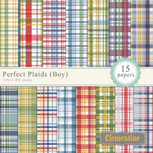 Papel de scrapbook cuadros imprimible 12 x 12, papel de scrapbooking digital, libre de regalías uso comercial - muchacho-descarga instantánea