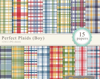 Printable Plaid scrapbook paper 12x12, digital scrapbooking paper, royalty-free commercial use - boy- Instant Download