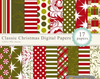 Classic Christmas scrapbook paper 12x12, digital scrapbooking paper, royalty-free- Instant Download