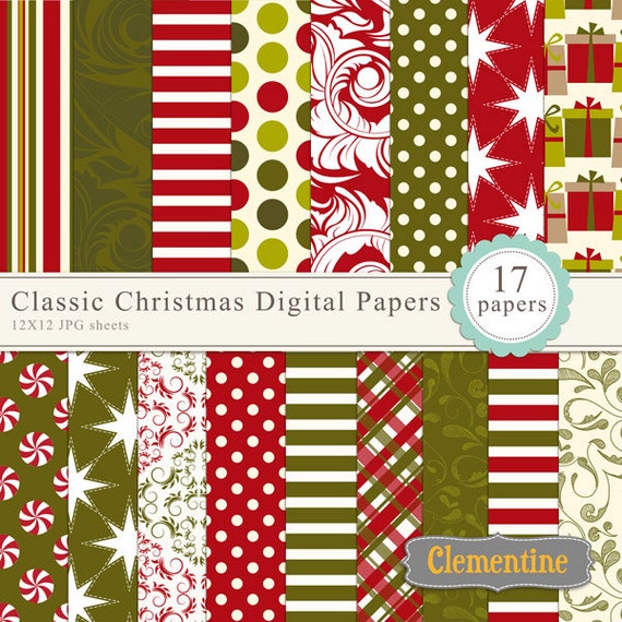 Classic Christmas scrapbook paper 12x12, digital scrapbooking paper,  royalty-free- Instant Download