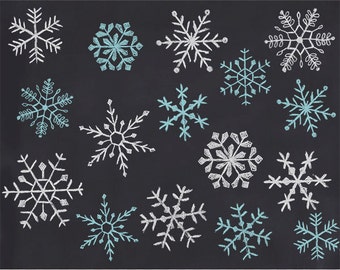 Digital chalk snowflakes, hand drawn chalk snowflakes clip art, snowflake Photoshop brush, royalty-free- Instant Download