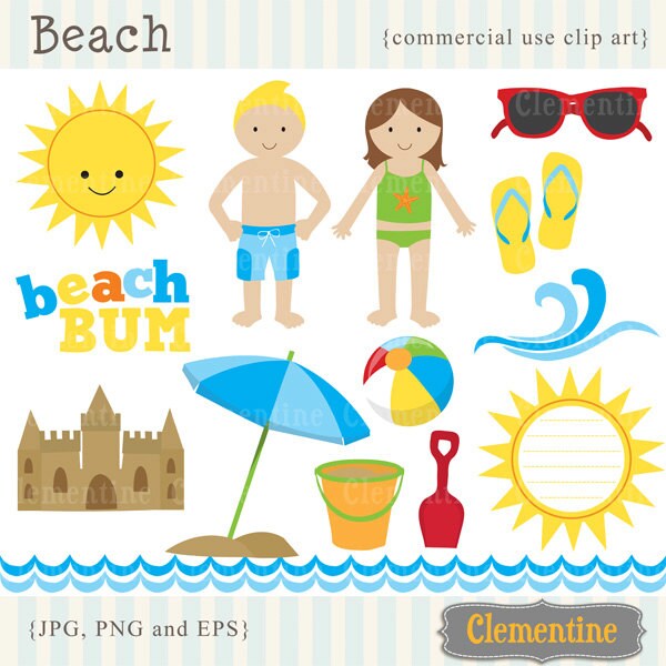 Beach clip art images, beach clipart, summer clip art, beach vector, royalty free clip art- Instant Download