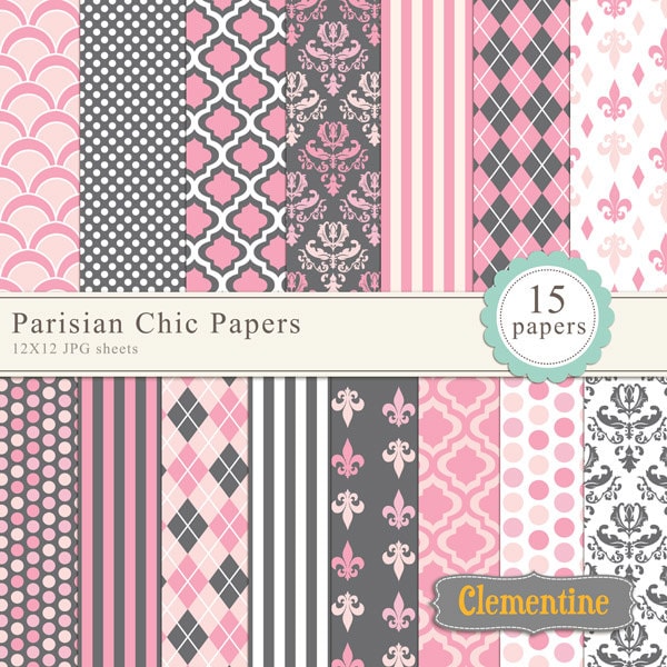 Papel imprimible Damasco Scrapbook 12 x 12, lunares Scrapbook papel, papel Digital Chic Parisino - descarga inmediata