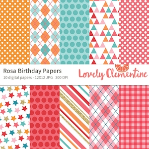 Rosa birthday papers 12x12,  birthday digital papers, royalty free- Instant Download