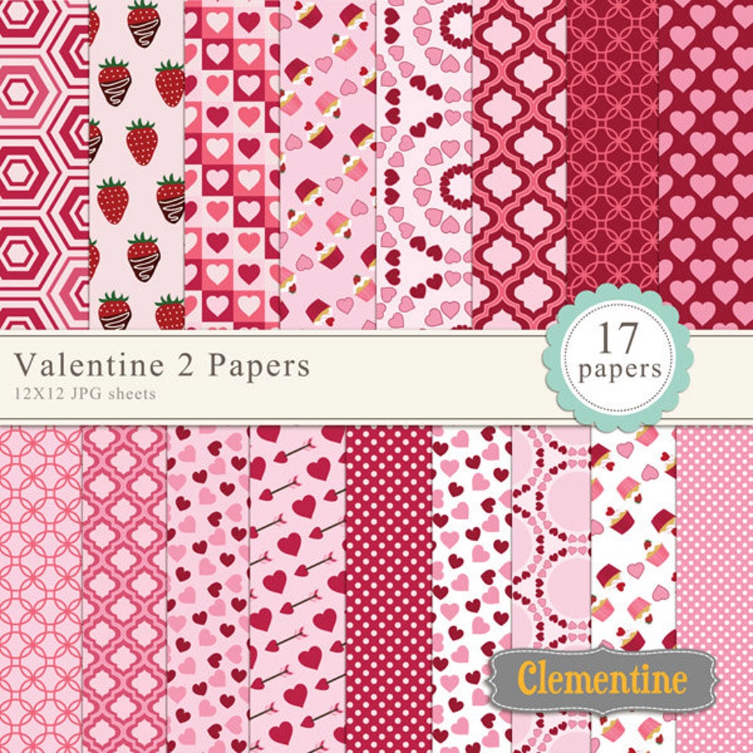 Valentine Scrapbook Paper 12x12, Digital Scrapbooking Paper, Royalty Free  Instant Download 