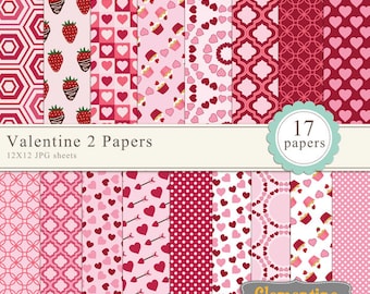 Valentine digital paper 12x12,  digital scrapbook paper, commercial use-valentine2- Instant Download