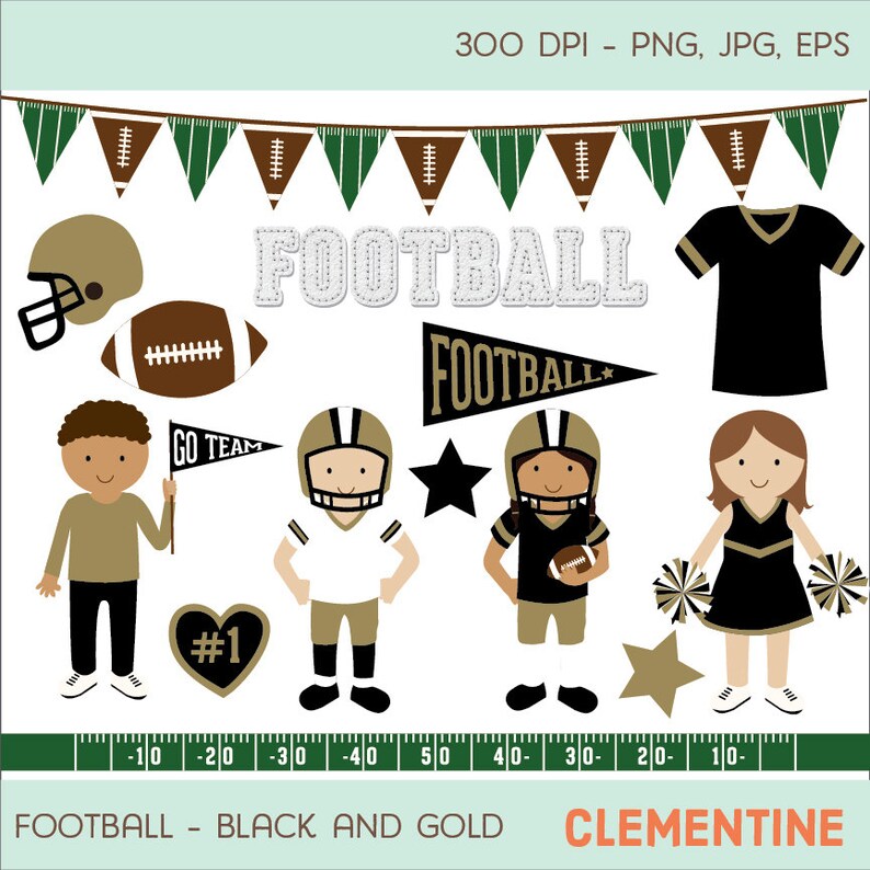 Puede incluir: Gr&aacute;ficos con tem&aacute;tica de f&uacute;tbol en negro y dorado. Incluye un bal&oacute;n de f&uacute;tbol, casco, jugadores, animadora, banderines, estrellas y la palabra "FOOTBALL". Tambi&eacute;n est&aacute; presente el texto "GO TEAM" y "#1".