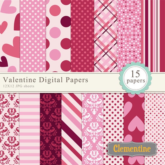 Valentine scrapbook paper 12x12, digital scrapbooking paper, royalty free-  Instant Download