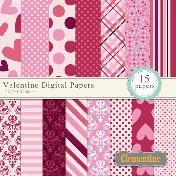 Valentine Scrapbook Paper 12x12, Digital Scrapbooking Paper, Royalty