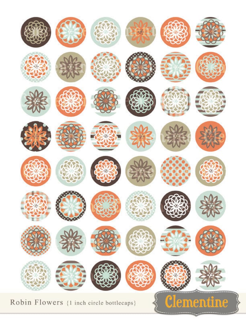 Flower bottle cap images, bottlecap images, one inch circles, royalty-free, digital collage sheet Instant Download image 1