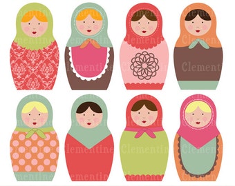 Russian dolls images,  matryoshka images,  royalty free clip art,  commercial use- Instant Download