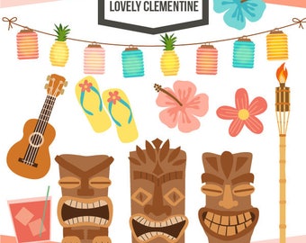 Tiki party clip art,  summer clipart, tiki vector, luau clip art- Instant Download