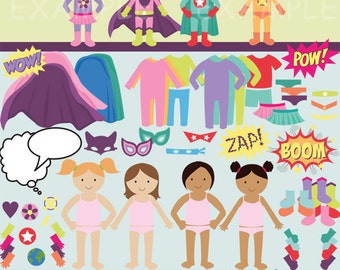 Build your own superhero clip art images, superhero clipart, superhero images (girl)- Instant Download